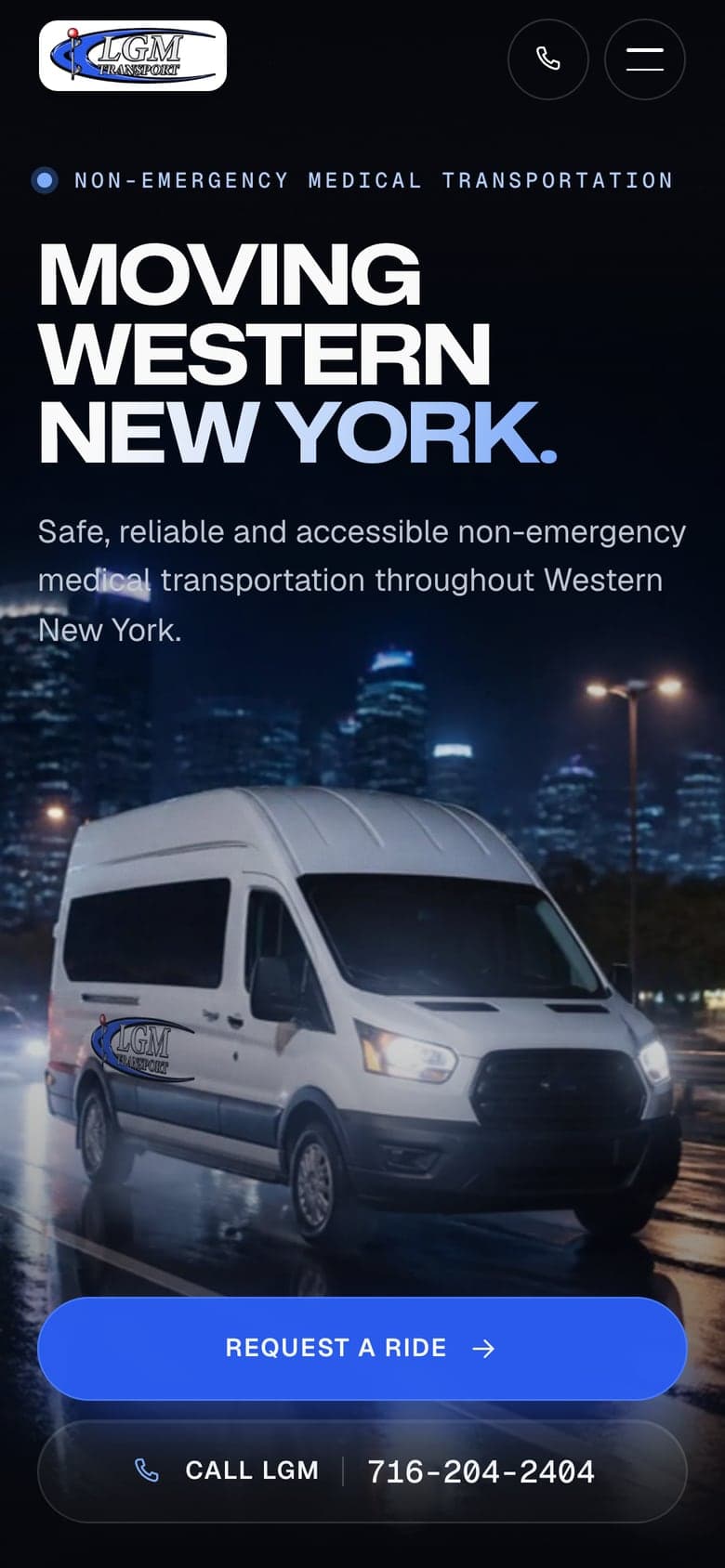LGM Transport homepage on a phone